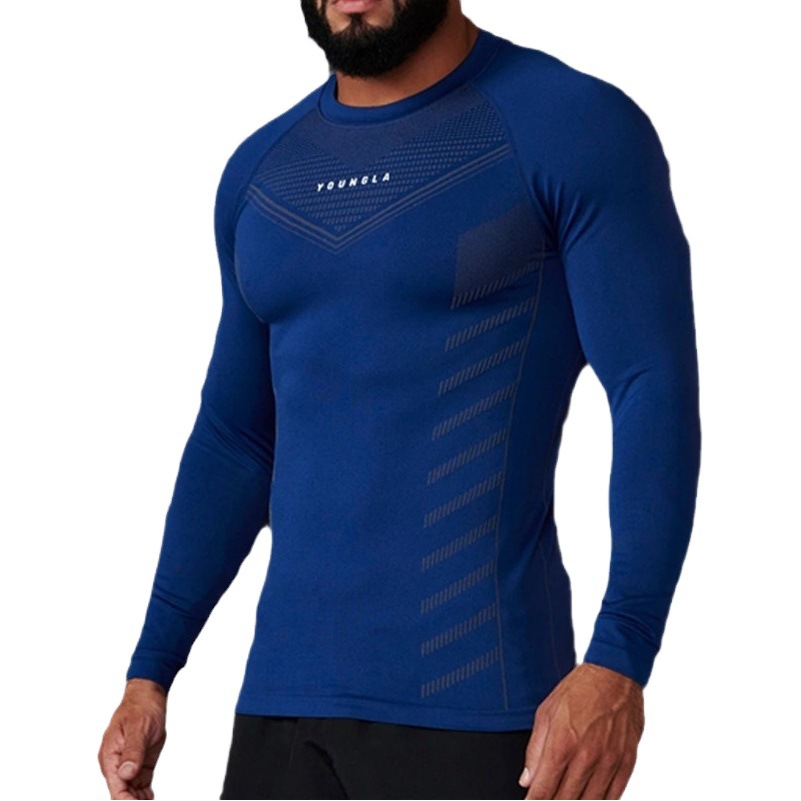 Cross-border Foreign Trade Spring and Autumn New Men's Slim Fit Leisure Elastic Training Clothes Top Muscle Fitness Sports Long Sleeve T-shirt