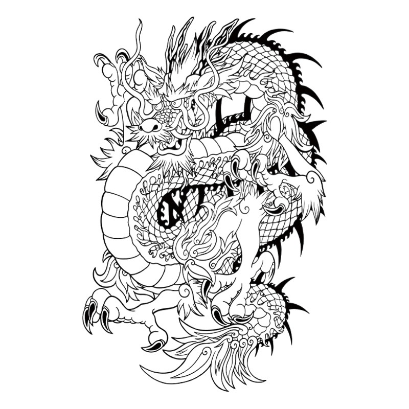 Herbaceous Dragon Figure Net Celebrity Aggressive Tattoo Sticker Herbaceous Plant Big Figure Waterproof Simulation Long-lasting Men's Flower Half-permanent