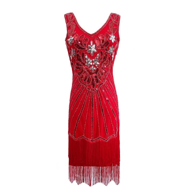 Picture of European and American 1920s Retro V-neck Sequin Gatsby Light Luxury Sequin Tassel Dress dress Party Ball Dress