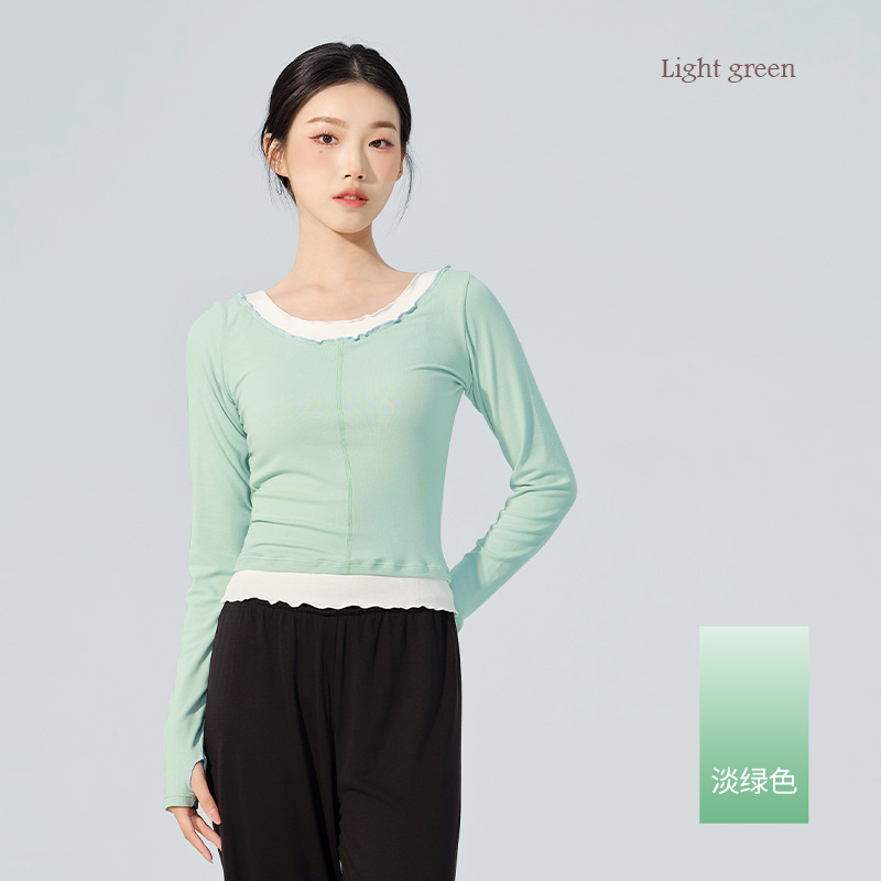 Picture of Modern Dance Top Women's Practice Clothes Color Matching Knitted Long Sleeve Chinese Dance Clothing Body Clothes Dance Clothes Dance Clothes