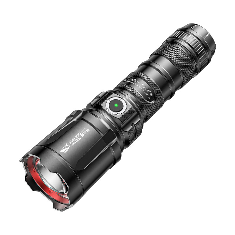 Picture of Smiling Shark Outdoor Zoom Long-Range High-Brightness Flashlight Five-Speed Adjustable Strong Light Aluminum Alloy Flashlight
