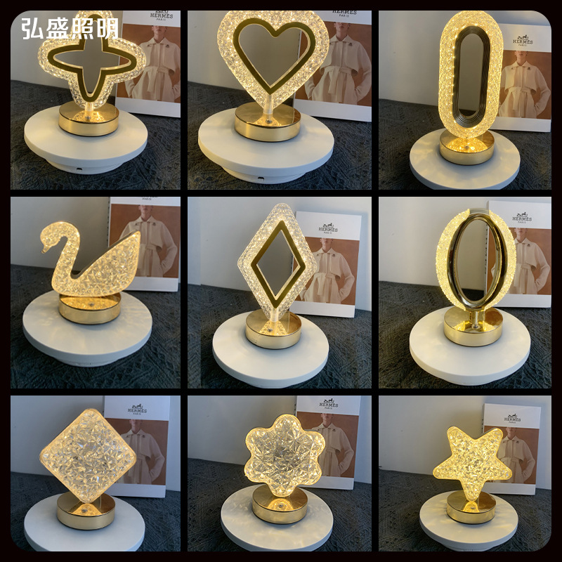Cross-border Crystal Table Lamp Bedroom Bedside Lamp Light Luxury High-end Sense Internet Celebrity Decorative Atmosphere Lamp Simple Charging Nightlight
