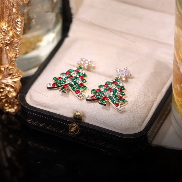 European and American New Colorfulful Christmas Tree Tassel Earrings, Sweet and Simple Cut Out Long Christmas Accessories Star Earrings