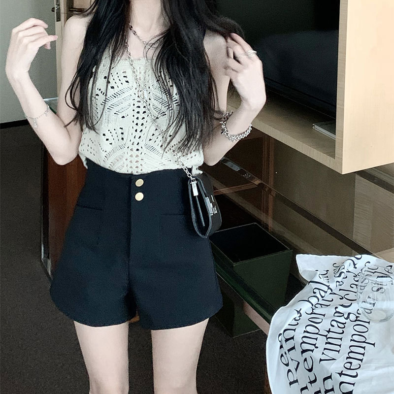 Picture of Black High Waist Tight Shorts Women's Summer Stretch Outer Wear Hip Casual Pants Sexy Small All-match Boots Trendy