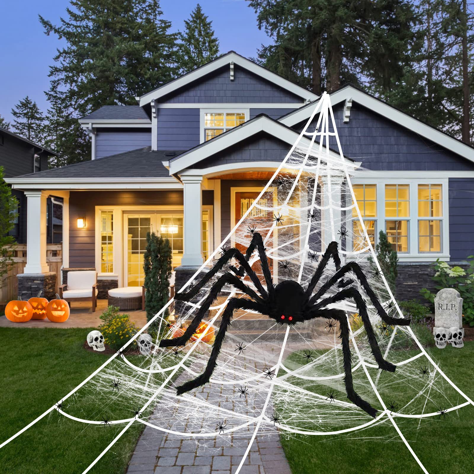 Picture of Spider web super large spider triangle web Halloween decoration props party trick simulation plush spider wholesale