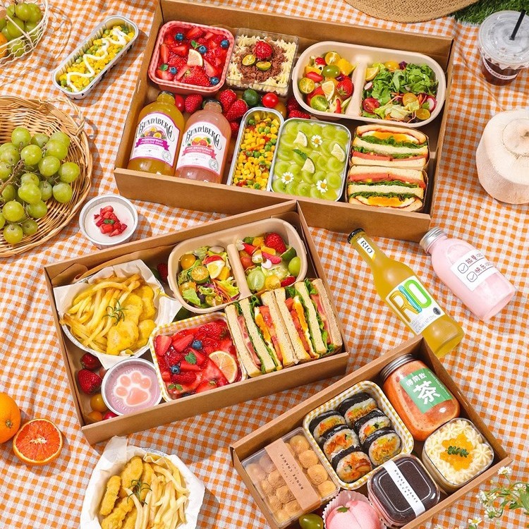 Kraft Paper Picnic Box Disposable Lunch Box Outdoor Fruit Lunch Sushi Popular Picnic Packaging Lunch Box Wholesale