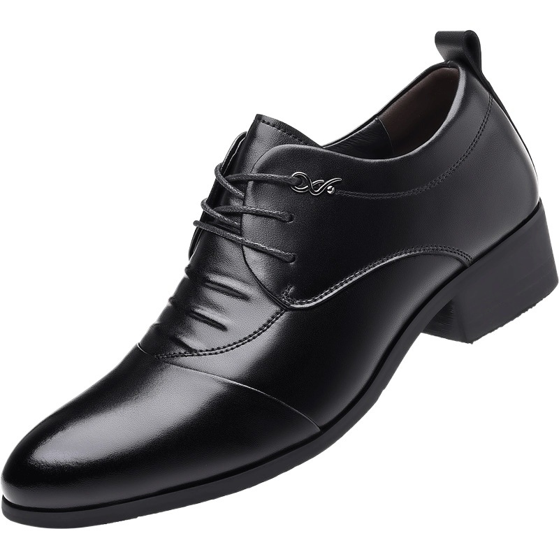 Business Leather Shoes for Men 2025 New Handmade Genuine Leather Casual Men's Shoes Pointed Toe Cowhide Shoes Heightening Shoes Export Wholesale