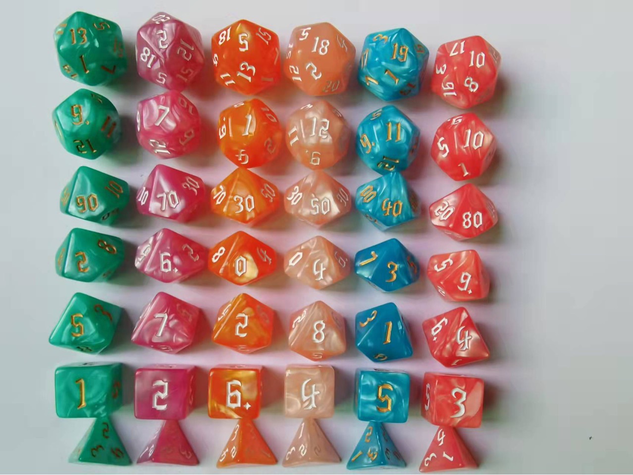 Picture of 7 sets of new font Pearl pattern Macron color series multi-sided dice digital dice DND PRTG running group tour