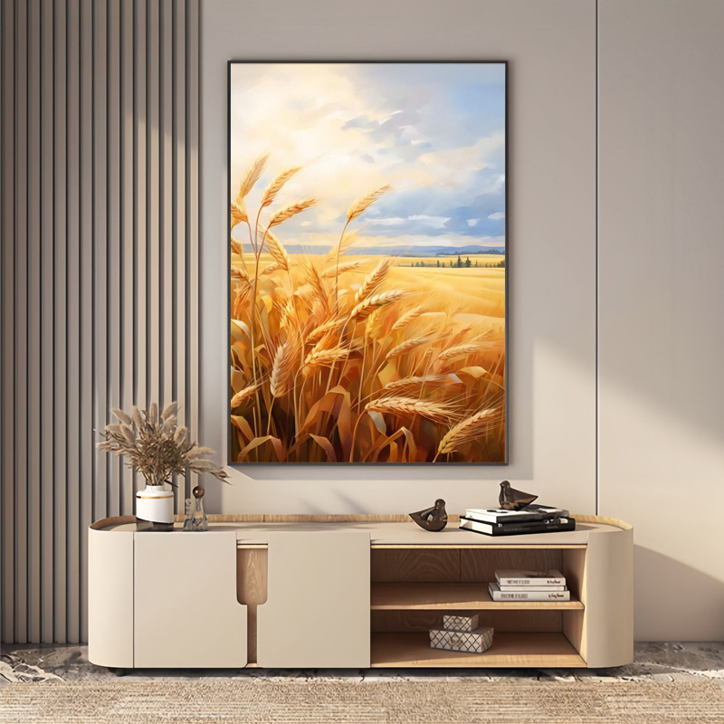 Wind Blowing Wheat Wave Entrance Decorative Painting Harvest Barley Living Room Sofa Background Wall Hanging Painting Warm Fashion Wheat Ear Mural