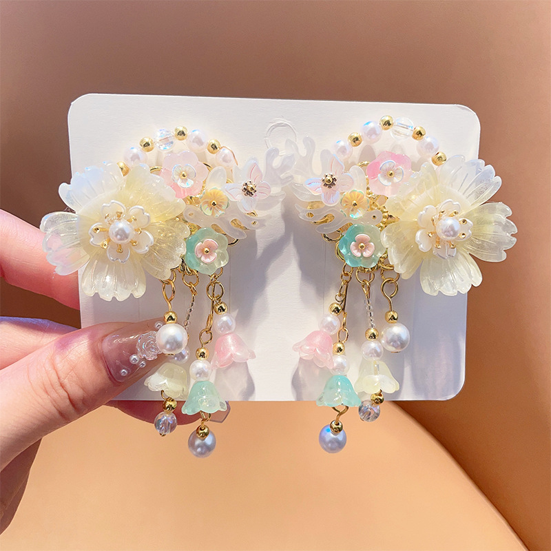 Picture of Hanfu Headwear for Girls and Children Chinese Style Walking Tassel Hairpin for Girls Super Fairy Princess Ancient Dress Flower Hairpin Headwear