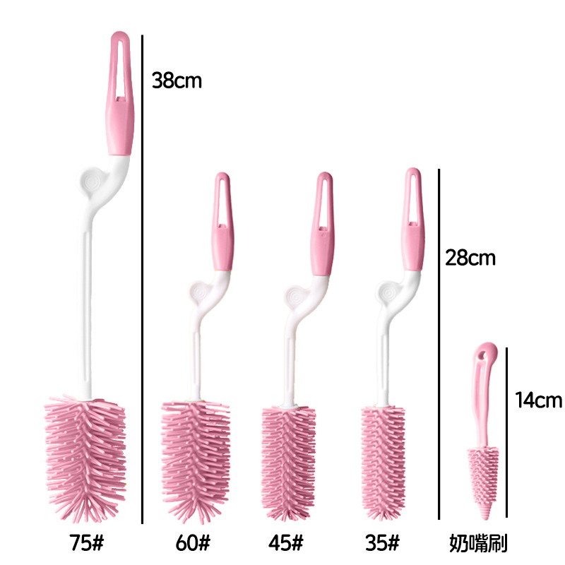 Picture of Rotating Silicone Bottle Brush Combination, Bottle Cleaning Pacifier Brush, Long Handle 5-Piece Set, Baby Bottle Brush Cleaning Set