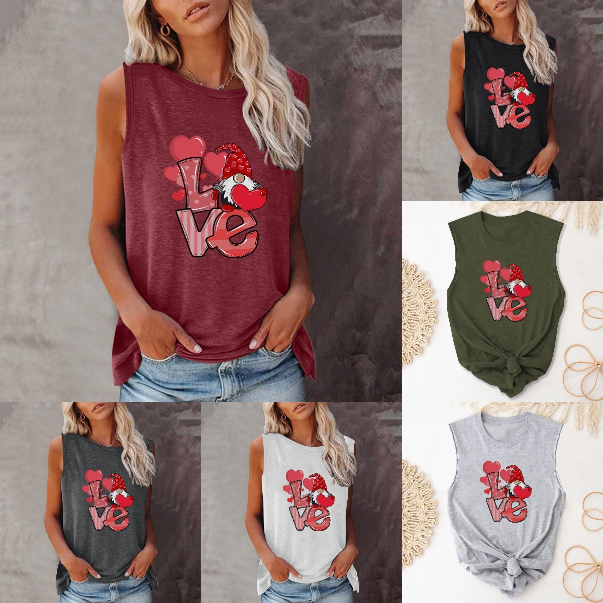 AliExpress cross-border shirt new Valentine's Day LOVE dwarf round neck sleeveless T-shirt