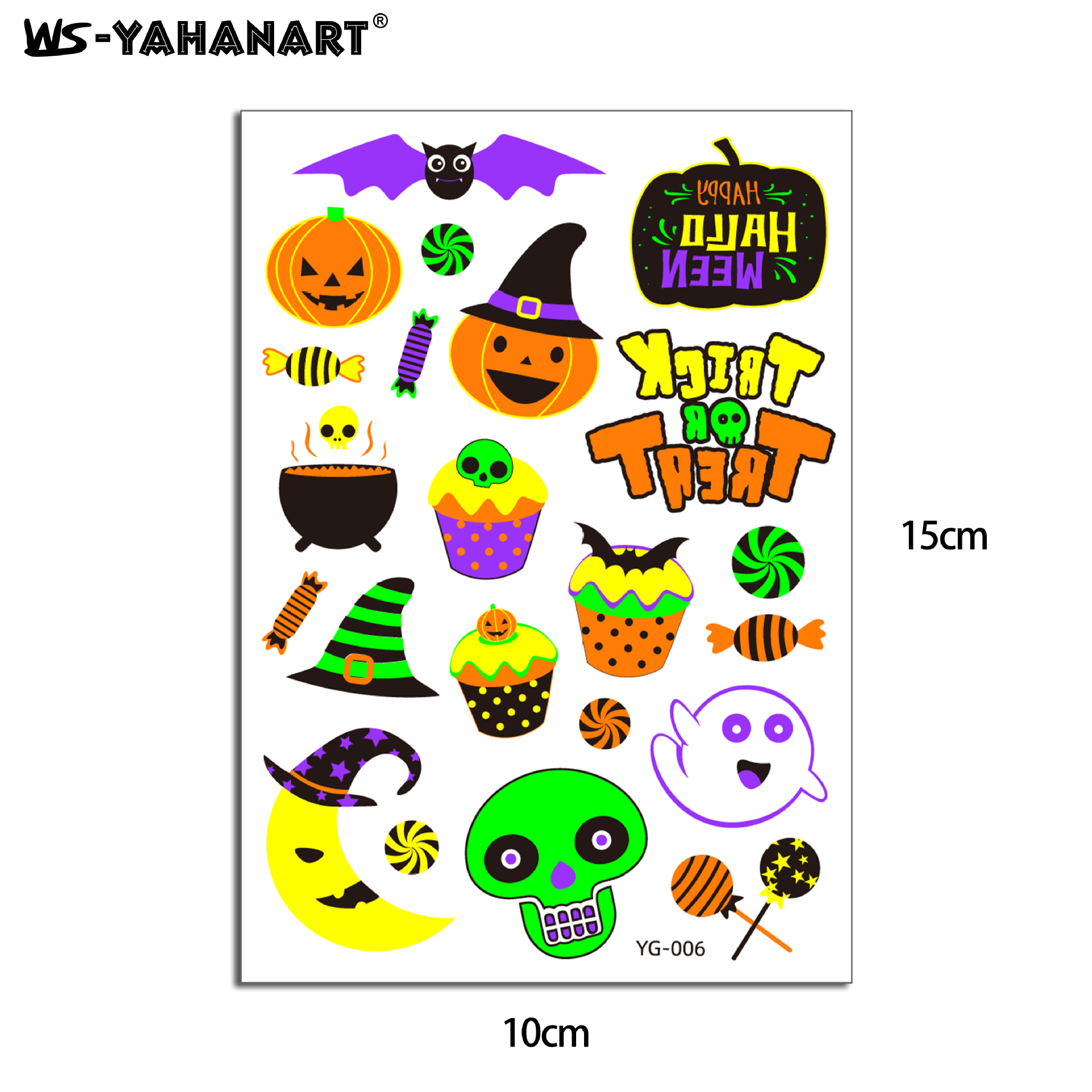 Picture of New Halloween Ghost Festival Fluorescent Cartoon Tattoo Sticker Environmentally Friendly Face Glowing Pumpkin Children's Tattoo Sticker