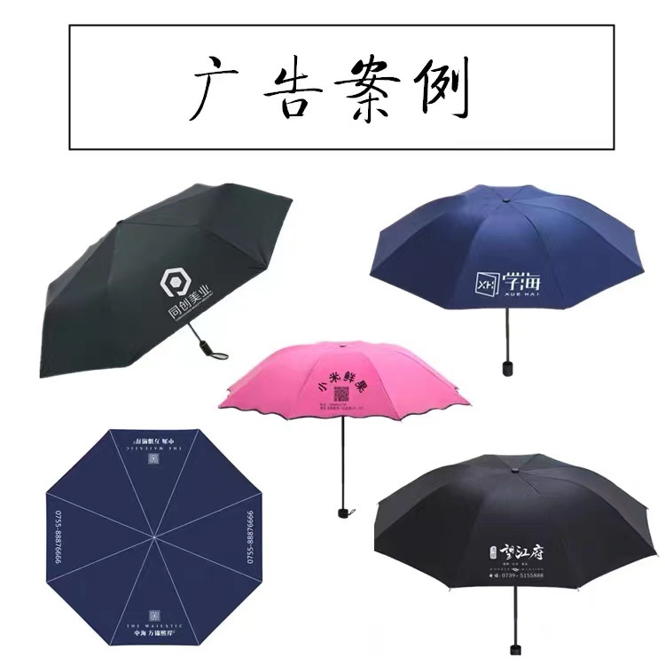 Picture of Ten-bone full-automatic sunny umbrella advertising umbrella logo increase business black rubber sunscreen three folding umbrella gift sun
