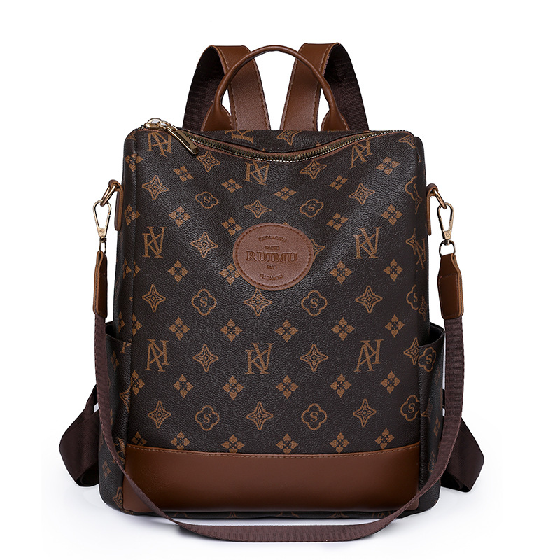 Picture of Backpack Women's Korean Style New Printed Retro Fashion Soft Leather Bag Large Capacity Work Travel Backpack Trendy