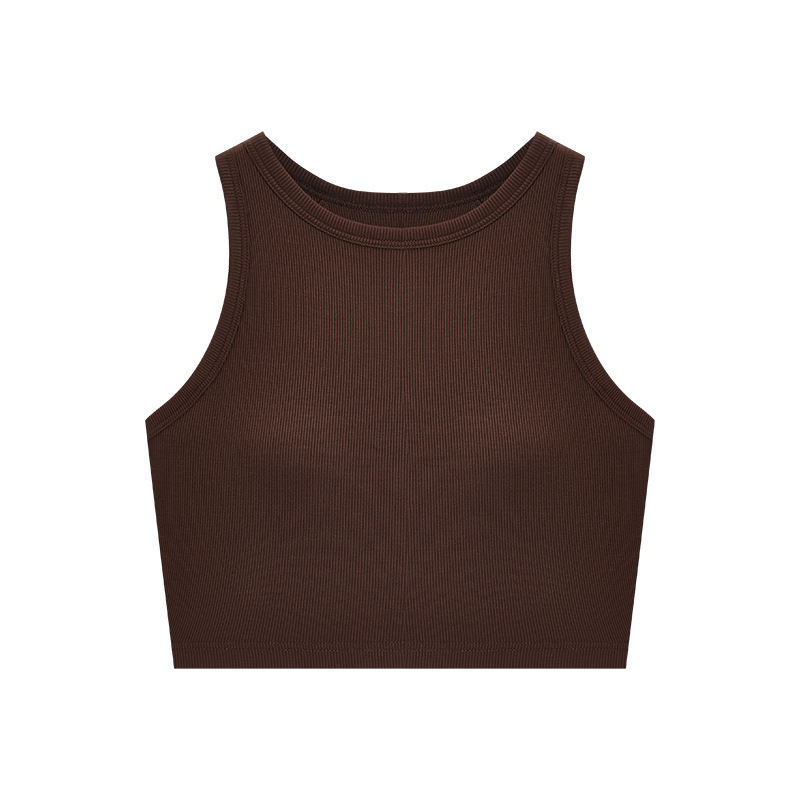 Picture of Threaded Slim-Fitting Sleeveless Vest with Padded Cup Integrated Suspender Short Bra-Free Bottoming Outer Top with Exposed Navel