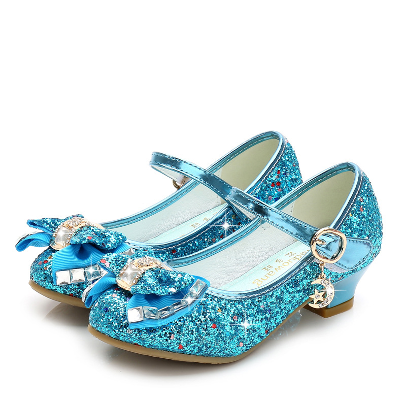 Picture of 2025 Autumn New Girls' Small High Heel Leather Shoes Sequin Upper Bow Decoration Children's Dance Shoes