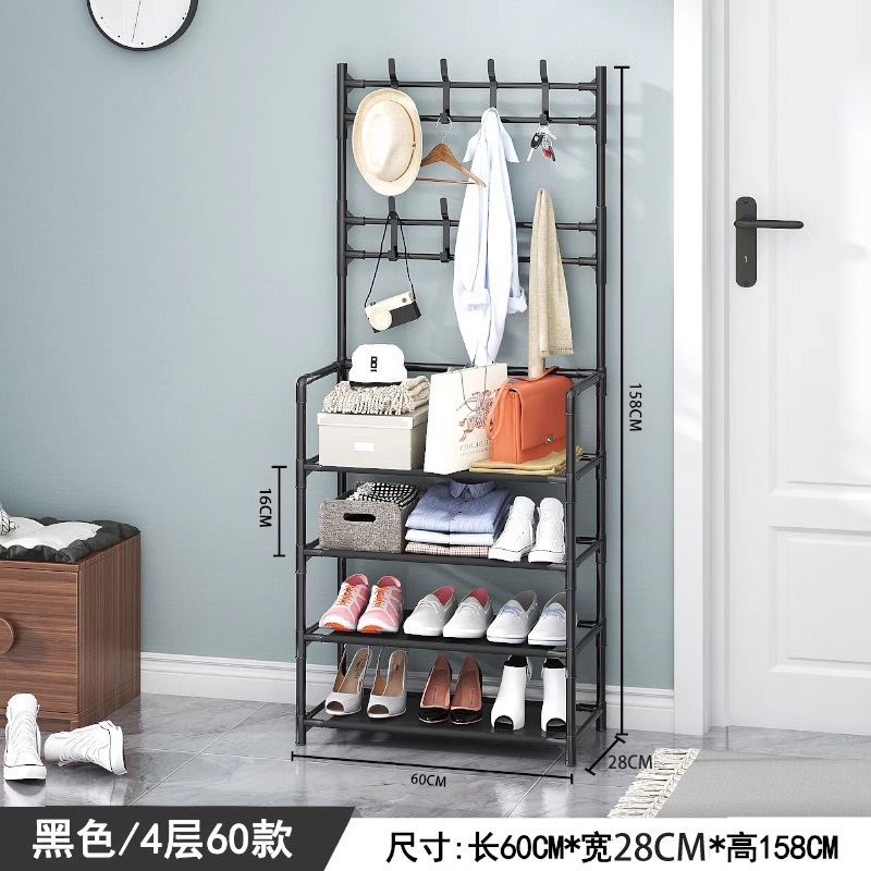 A Simple Floor-Standing Clothing, Shoe and Hat Storage Rack Integrated Combination Home Door Multi-Layer Bedroom Living Room Stainless Steel Shoe Rack