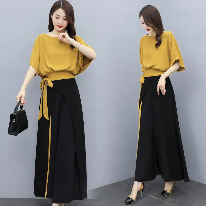 Cross-border wide-leg pants suit women's 2022 summer new elegant goddess fashionable age-reducing loose two-piece suit