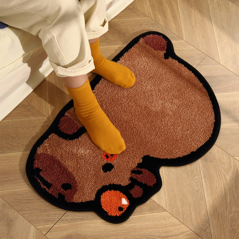 Capibala Bathroom Absorbent Floor Mat Home Cute Children's Room Flocking Foot Mat Plush Mat Bedroom Bedside Blanket