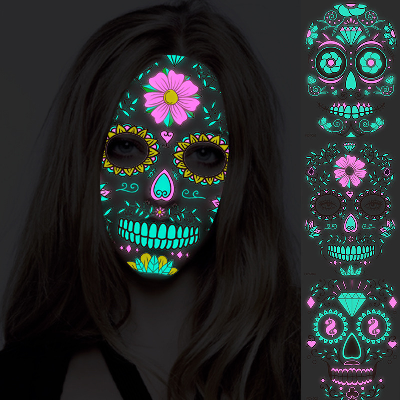 2023 New funny Halloween two-color luminous tattoo stickers face stickers ghost festival scar tattoo stickers in stock