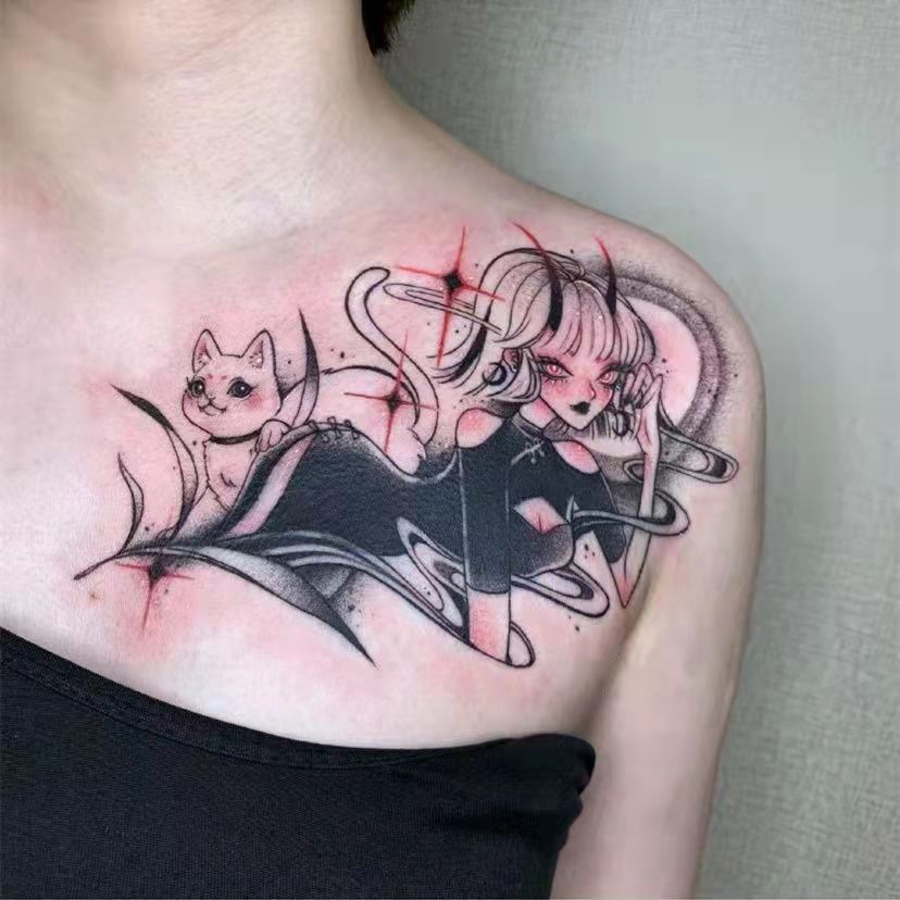 Picture of Diablo Tattoo Sticker Women's Waterproof Lasting European and American Violence Lori ins Cute Cartoon Flower Arm Non-Reflective Anti-Han