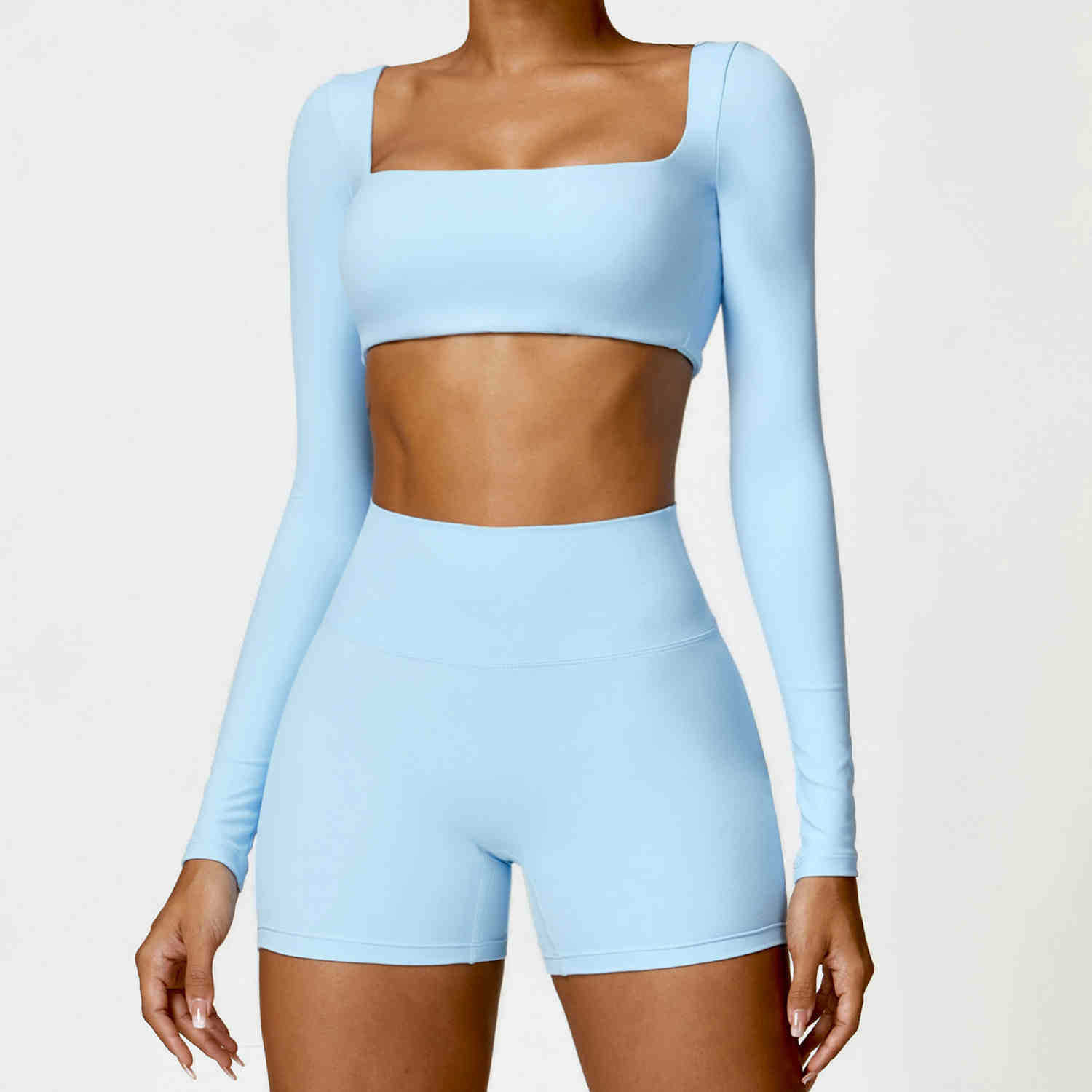 Autumn and Winter Tight Long-sleeved Yoga Suit Women's Outdoor Running Fitness Suit Scrub Naked Short Sports Top with Chest Pad