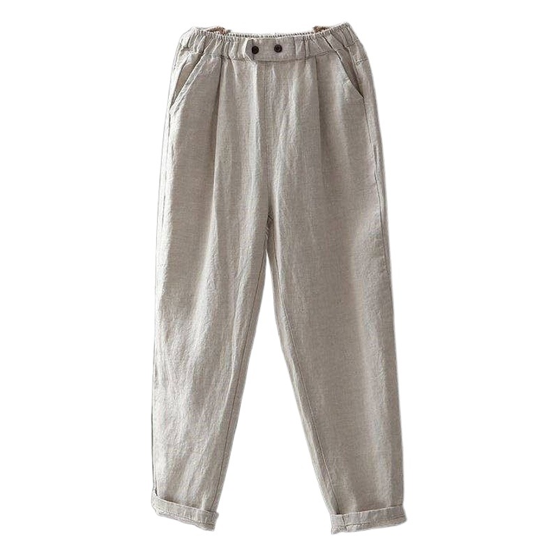 New Harlan Pants Women Summer Thin Loose Casual Pants Large Size Slimming Cotton Linen All-match Cropped Carrot Pants