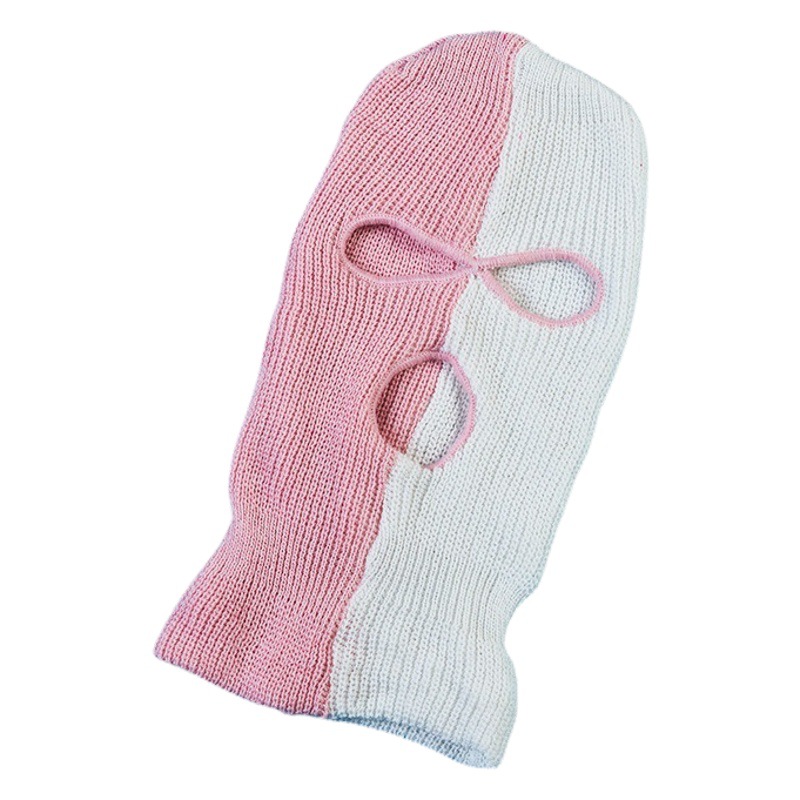 Winter warm headgear men's ski cold-proof riding mask two-color headgear three-hole wool knitted hat sports face cover