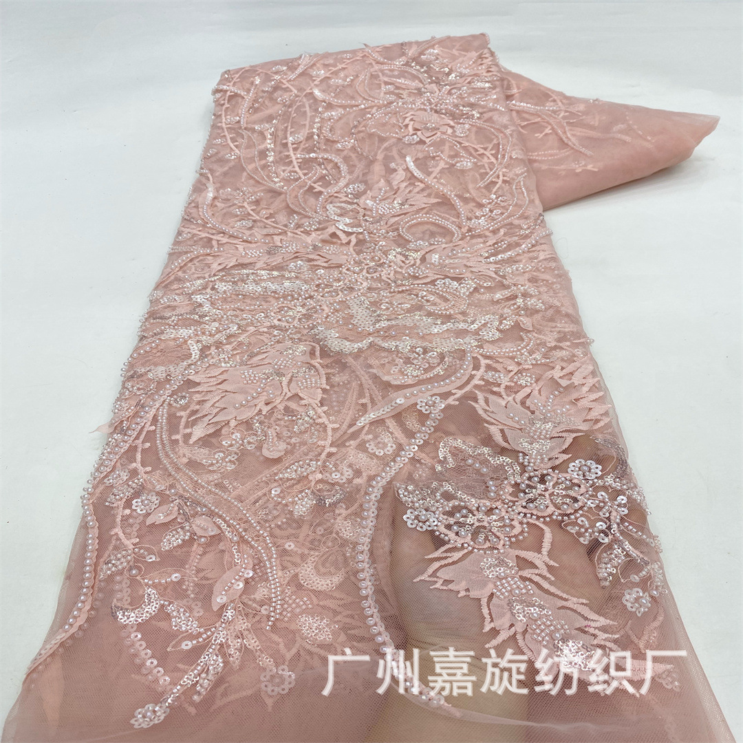 High quality three-dimensional laser flower bead embroidery large flower position sequin bead tube embroidery fabric wedding dress women's dress evening dress fabric