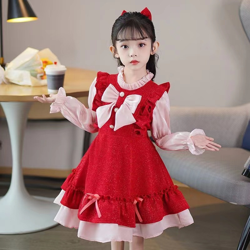 Girl's Sweet Western Style Princess Dress 2024 Autumn New Arrival Korean Style Girl's First Year's Birthday Dress Trendy