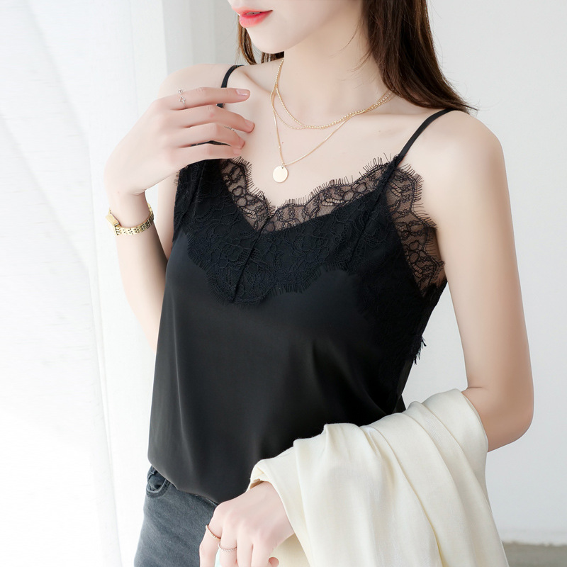 Picture of Eyelash Lace Camisole Women's Summer All-match Silk Satin Suit Inner Top Silk Beautiful Back Base Shirt