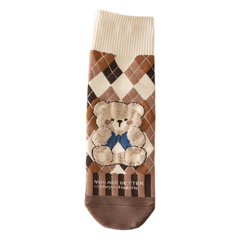 Bear socks female Korean socks ins tide Joker cartoon cute cotton socks autumn and winter warm stockings wholesale