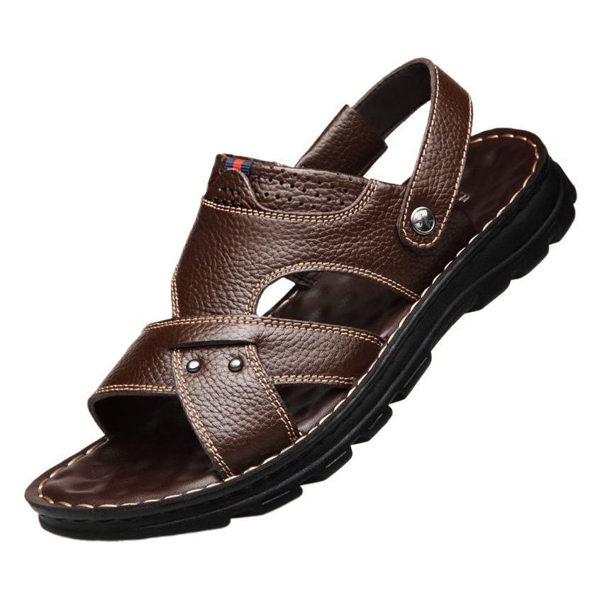 Top-layer Cowhide Massage-soled Sandals Men's Genuine Leather Summer Men's Two-wear Outer-wear Sandals and Slippers Men's Casual Beach Shoes for Men