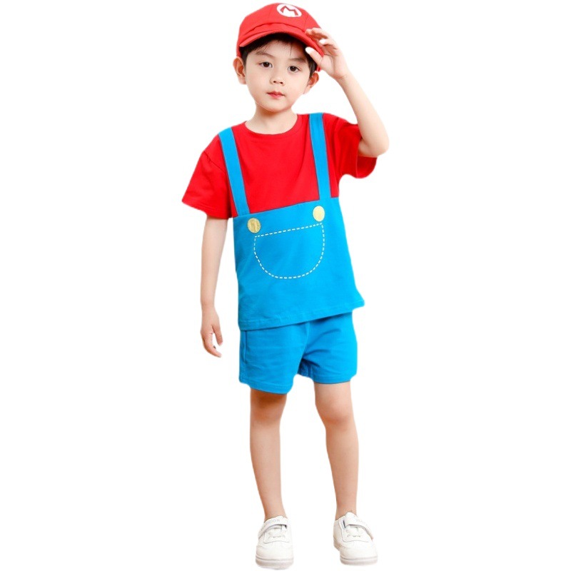 Children's Clothing for Boys and Girls, Cartoon Super Mario Suit, Kidsren's Short-Sleeved Two-Piece Set, Brother and Sister Outfit, Chinese Style