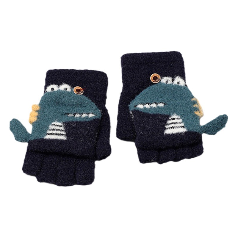 New Winter Warm and Cute Children's Cartoon Half-Finger Flip-Up Gloves, Fashionable, Comfortable and Skin-Friendly, Internet Celebrity Hot Model Manufacturer