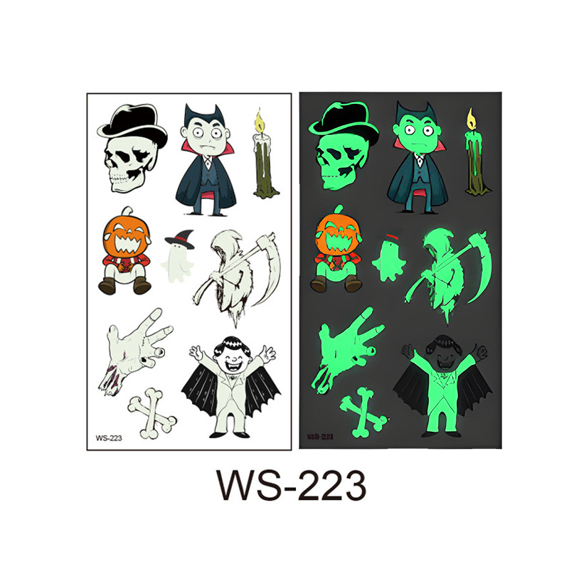 Picture of Cross-Border New Halloween Tattoo Stickers Waterproof and Sweat-Proof Long-Lasting Fluorescent Green Luminous Children's Cartoon Face Tattoo Stickers
