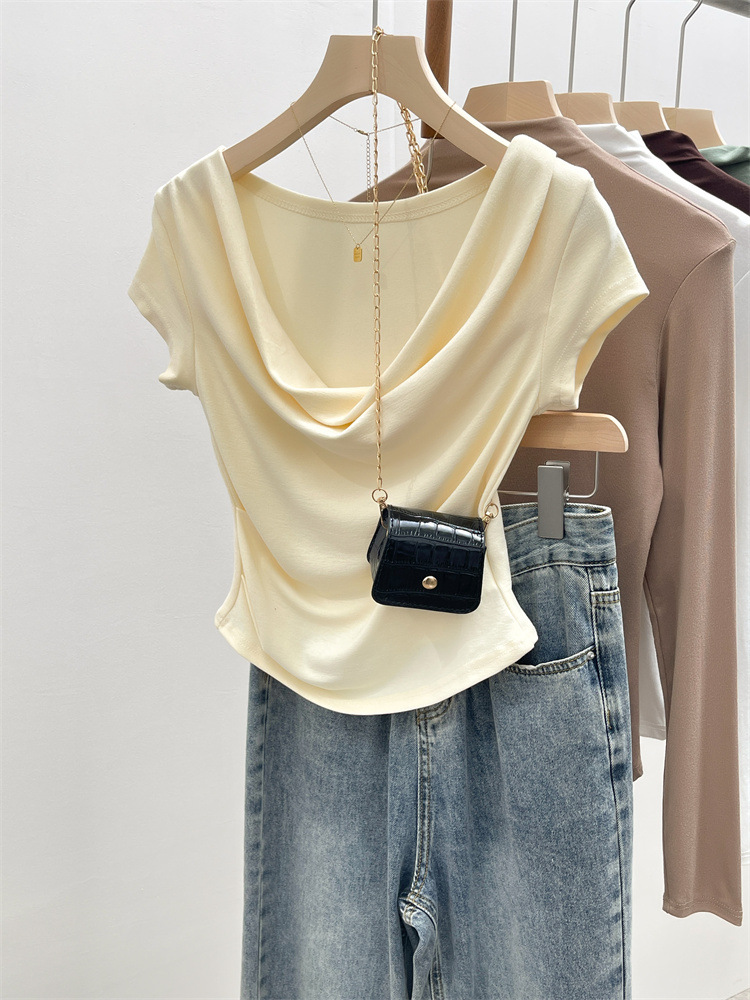 Foreign trade supply [260g modal thread] swing collar shoulder T-shirt women's short sleeve summer short jacket waist