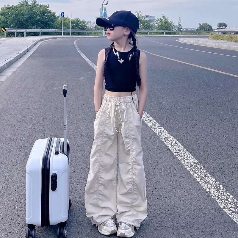 Girls' Casual Pants Summer 2025 New Style Children's Summer Wear Loose Straight Tube Children's Wear Workwear Long Pants Children's Wear