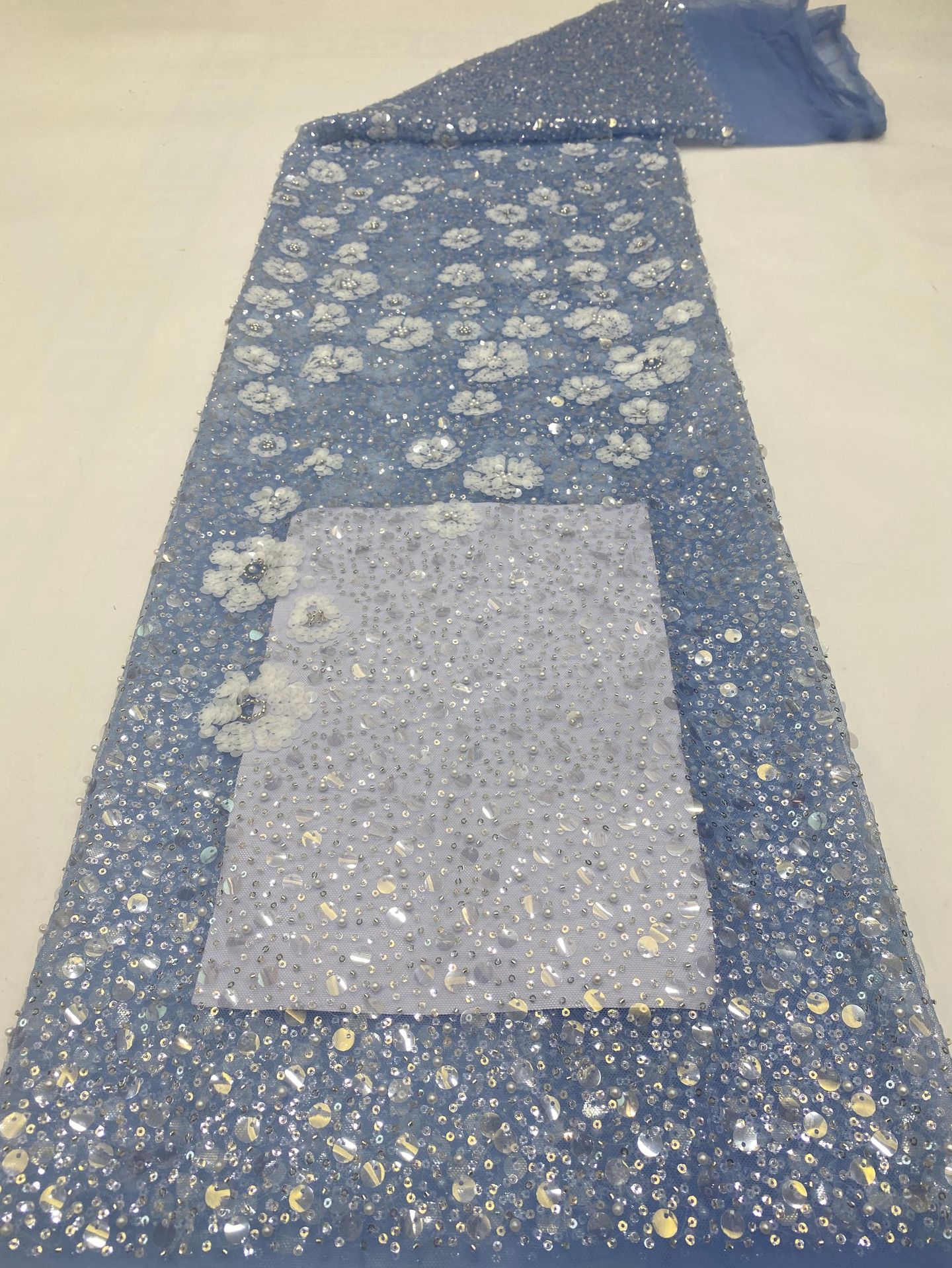 2023 New gradient bead embroidery +3/7mm sequins embroidery wedding dress shirt women's dress children's clothing bead embroidery fabric