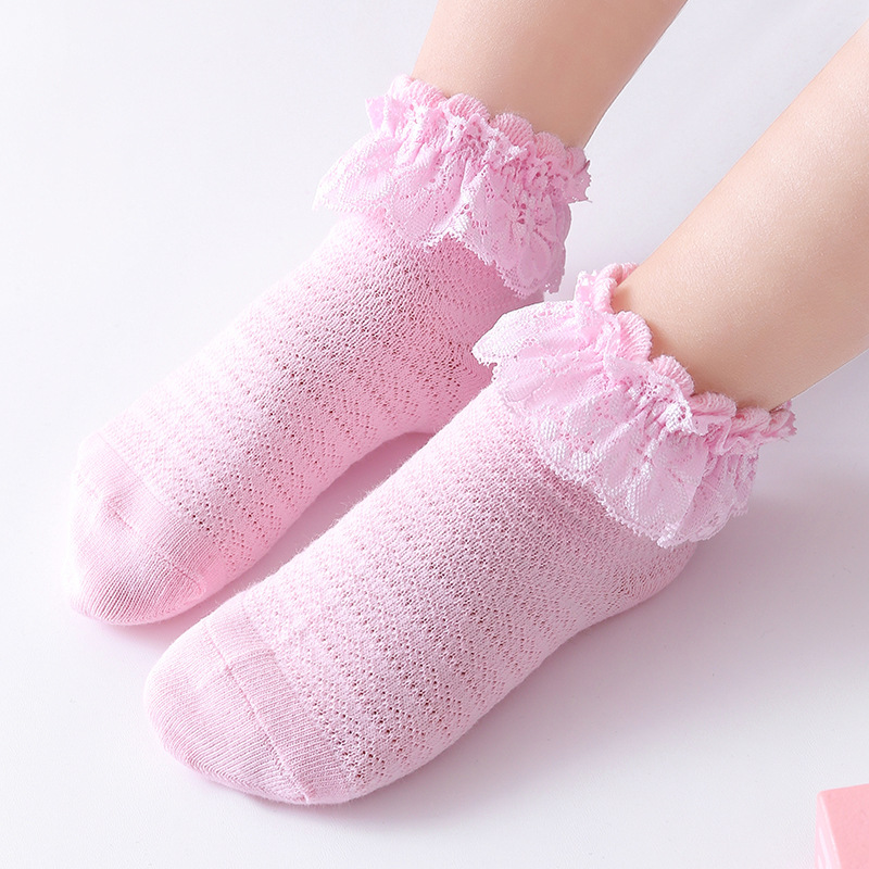Picture of Children's Socks for Spring, Autumn, and Summer; Girls' Lace Socks, Princess Baby Loose Socks, Breathable Cotton Short Socks for Babies