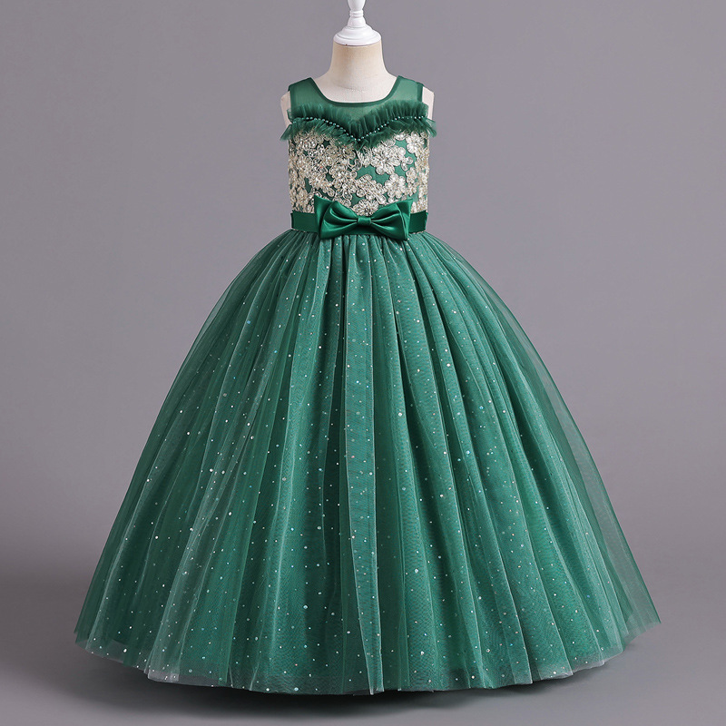 Girls' Dress New European and American Flower Girl Princess Dress High-end Wedding Pontoon Dress Banquet Piano Performance Dress