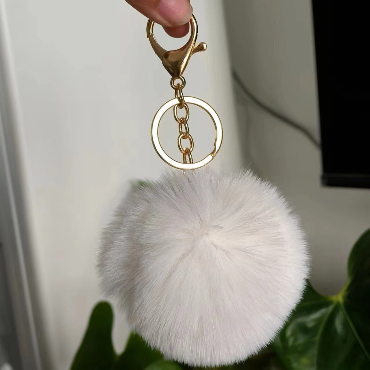 Picture of Spot 8cm imitation rex rabbit fur ball key chain net red fur ball doll bag pendant gift schoolbag girl heart