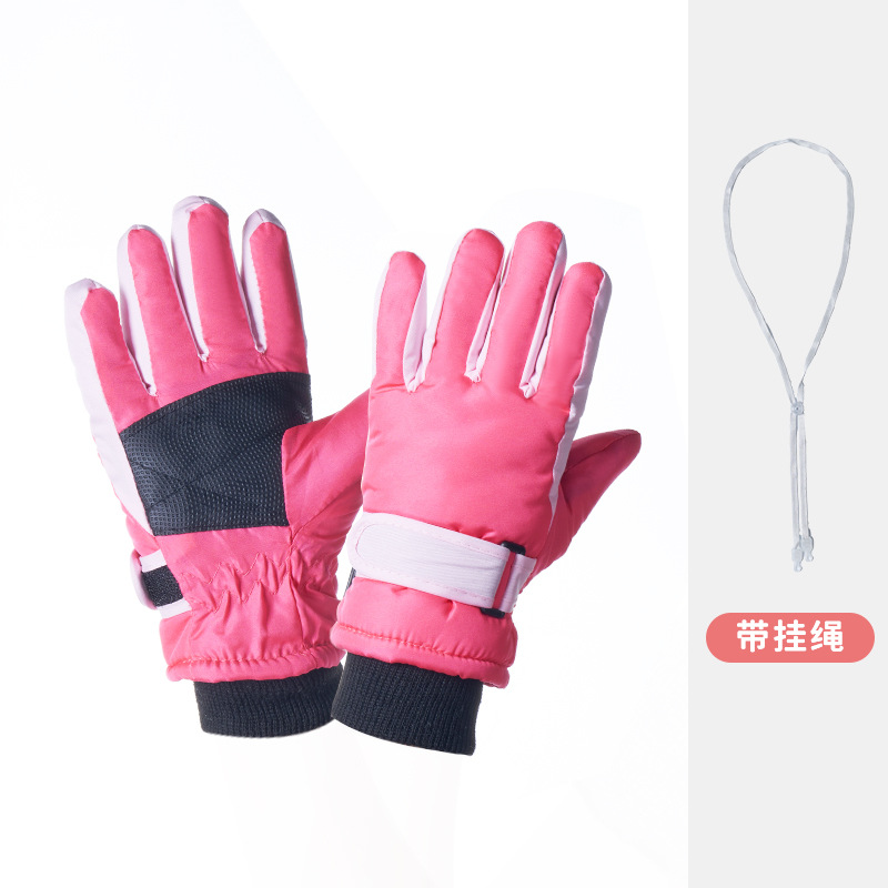 Picture of Winter children's ski gloves with lanyard 3-9 years old fleece-lined men's and women's windproof warm non-slip riding gloves wholesale