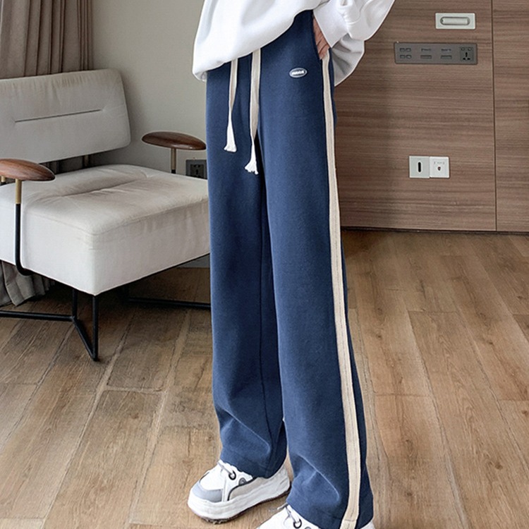Picture of Junior high school student casual sports pants women 2023 autumn and winter New High waist fleece-lined wide leg pants small straight sweatpants