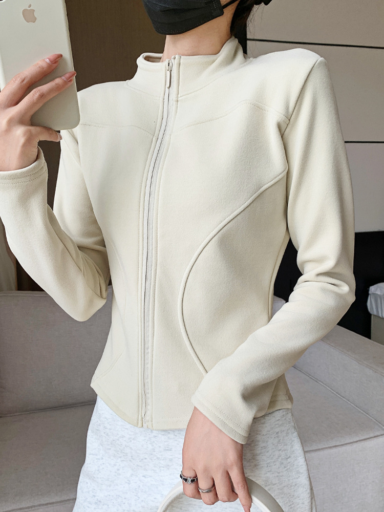 Picture of H119 Strictly Selected Koala Velvet Jacket Sports Women's Autumn and Winter New Vertical Collar Double Arc Curve Tight Top Zipper Cardigan