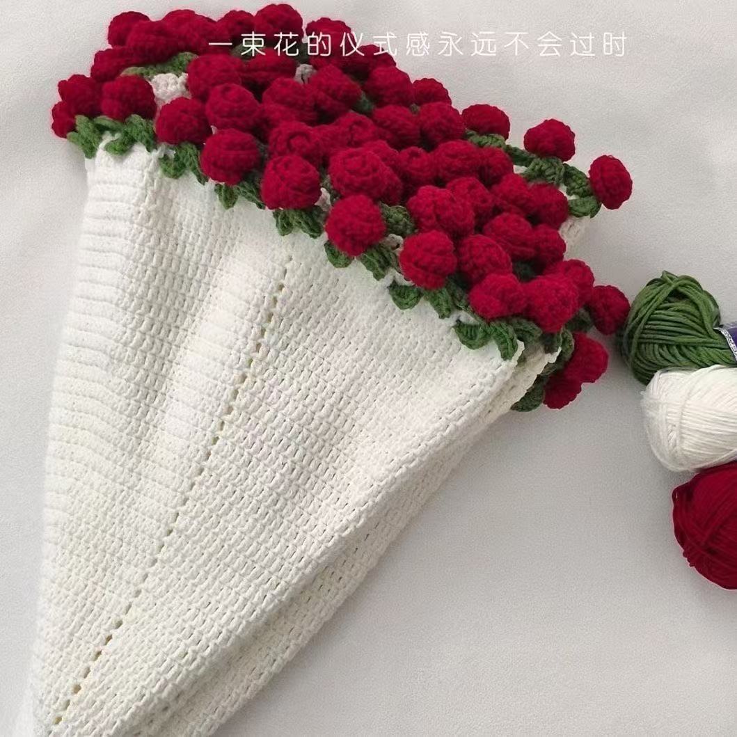Rose Bouquet Blanket Hand-Knitted DIY Material Package Wool Ball Crocheted Flower Blanket Flower Crochet Lily of the Valley Flower
