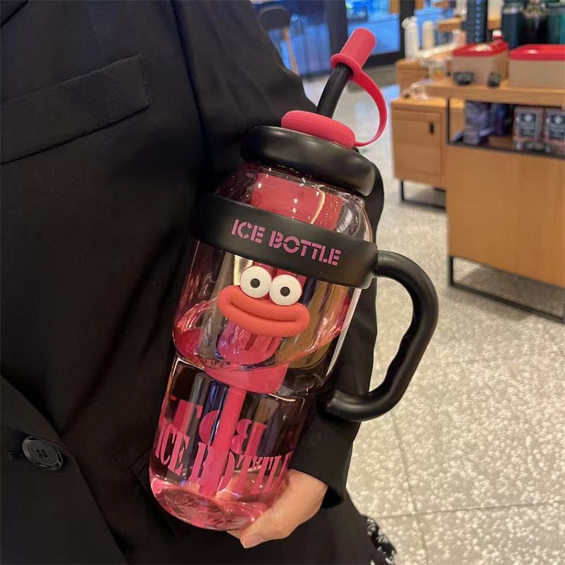 Picture of Lucky Belly Cup Large Capacity Big Mac Water Cup Tea Leakage Scented Tea Suction Tube Cup High Color Value Handle Convenient Ice Cup