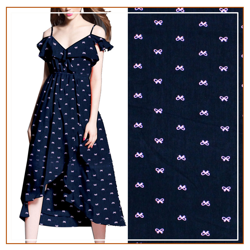 Real Velvet Bow Printed Fabric Small Floral dress Slip Skirt Women's Fabric New Autumn Flower