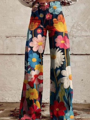 2024 summer hot women's trousers 3D digital printing Amazon hot pants women's flared pants a generation of hair